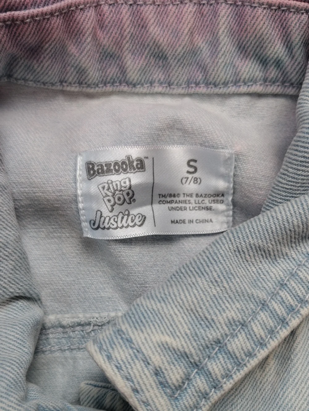 Justice Bazooka Gum Ring Pop Pastel Tie Dye 100% Cotton Denim Jacket Size 7/8